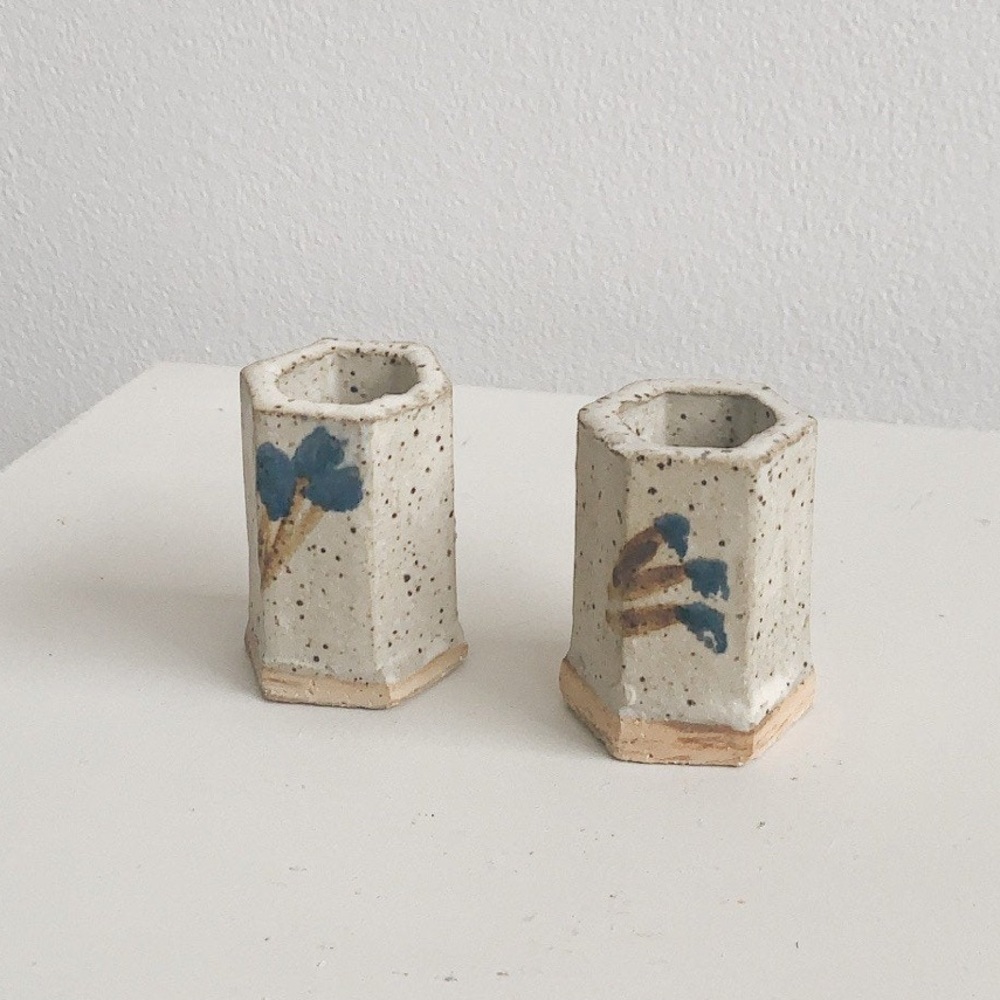 Vintage Hand-painted Ceramic Candle Holders